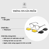  Gọng kính râm cận Clip On 7036 dáng đa giác kim loại chống chói lái xe cao cấp 