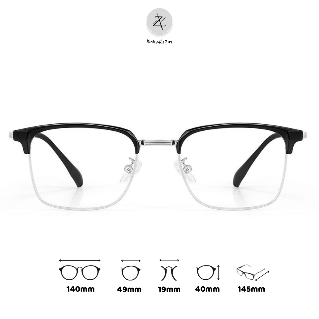  Gọng kính nửa khung 8096 dáng vuông titanium cao cấp 