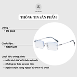 Gọng kính khoan không viền WT 0010 dáng đa giác titanium cao cấp
