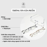  Gọng khoan không viền 233525 dáng chữ nhật titanium cao cấp 