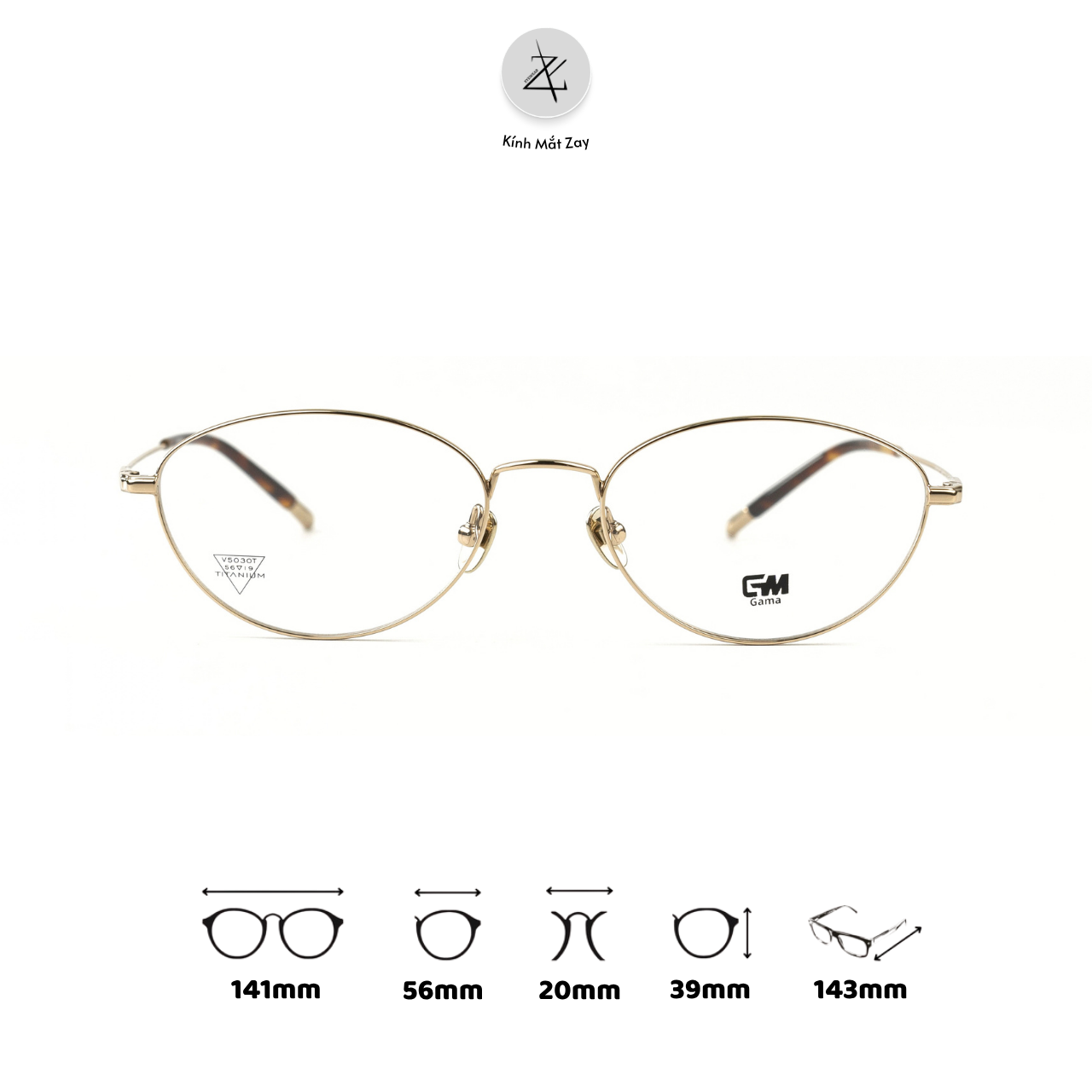  Gọng kính GAMA V5030T dáng mắt mèo Titanium chính hãng 