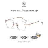 Gọng khoan không viền đính đá 0637 - 88 dáng mắt mèo titanium dẻo cao cấp