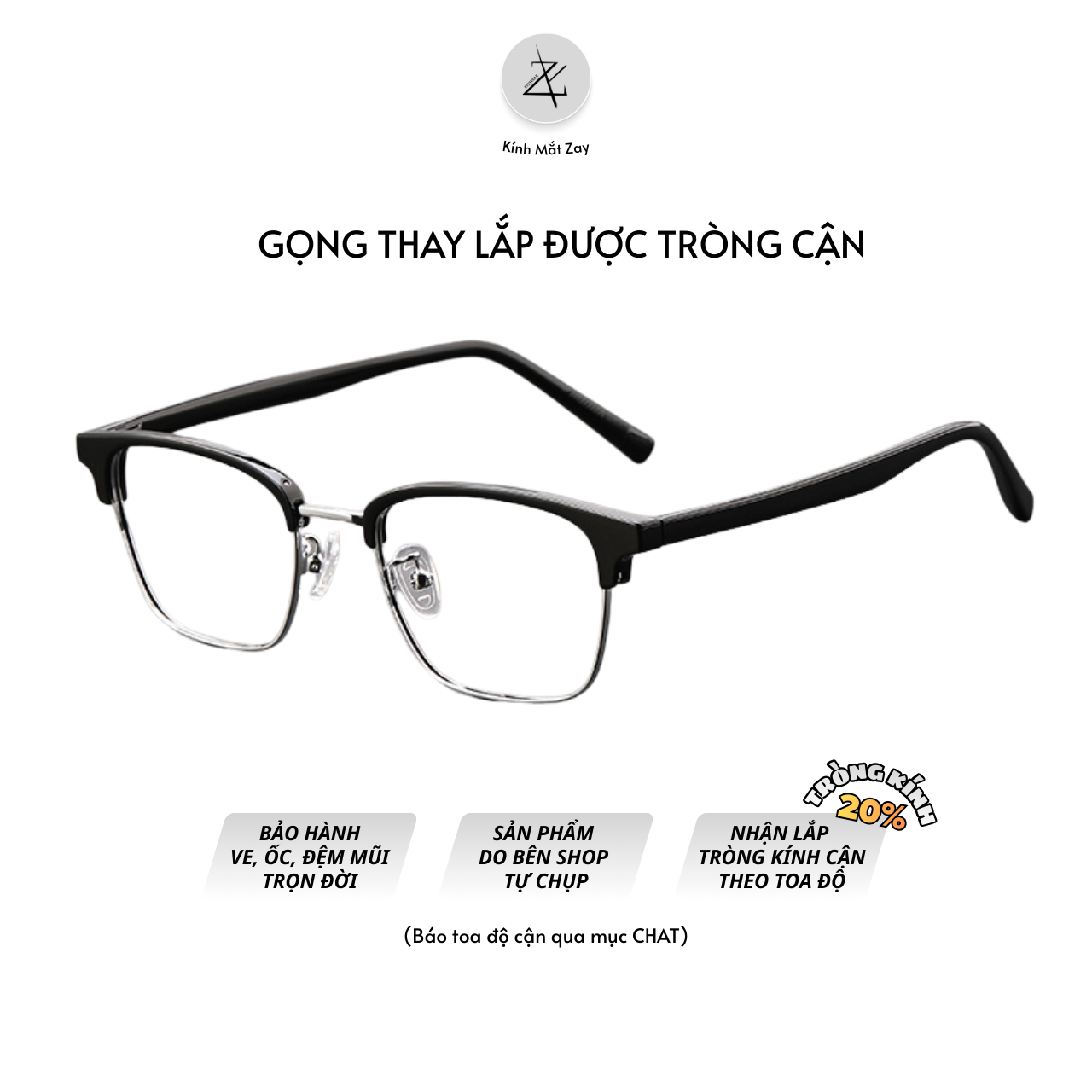  Gọng kính nửa khung 8902 dáng vuông nhựa & titanium cao cấp 