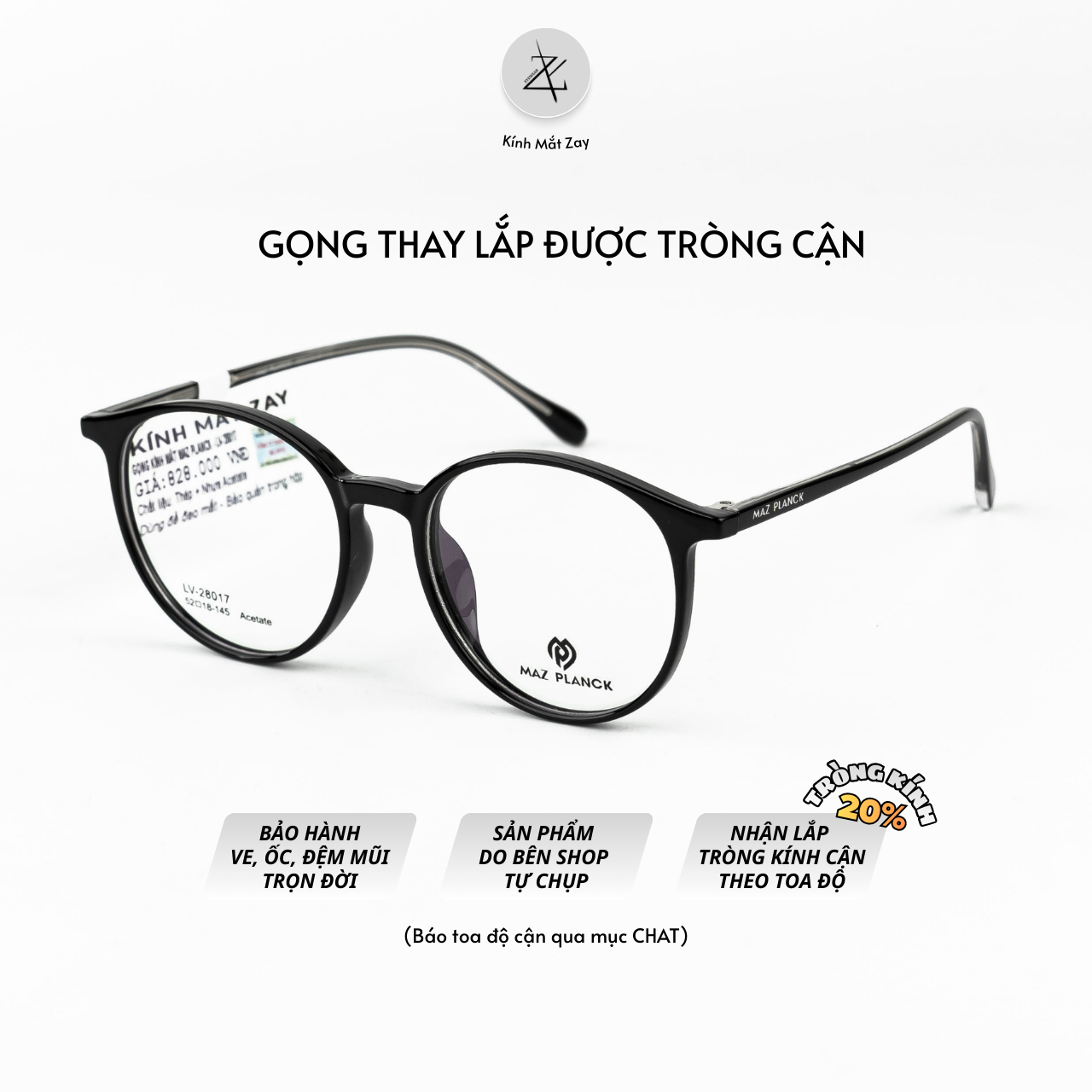  Gọng kính MAZ PLANCK LV28017 dáng tròn nhựa TR90 dẻo chính hãng 