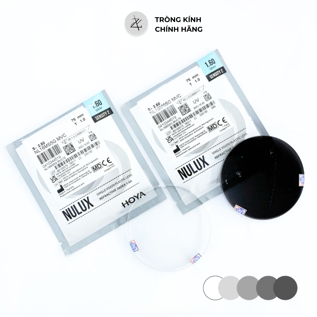  Tròng kính Đổi màu khói đen Chống tia UV cao cấp Hoya Sensity Grey Nulux 1.55 1.60 1.67 Nhật Bản chính hãng 