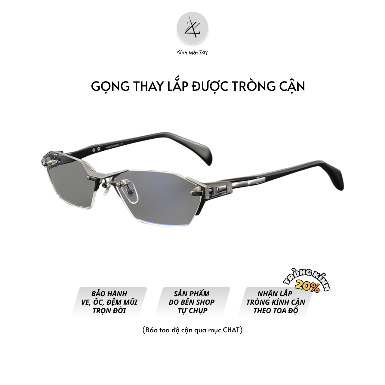  Gọng khoan không viền T1141 dáng lục giác titanium & nhựa acetate cao cấp 