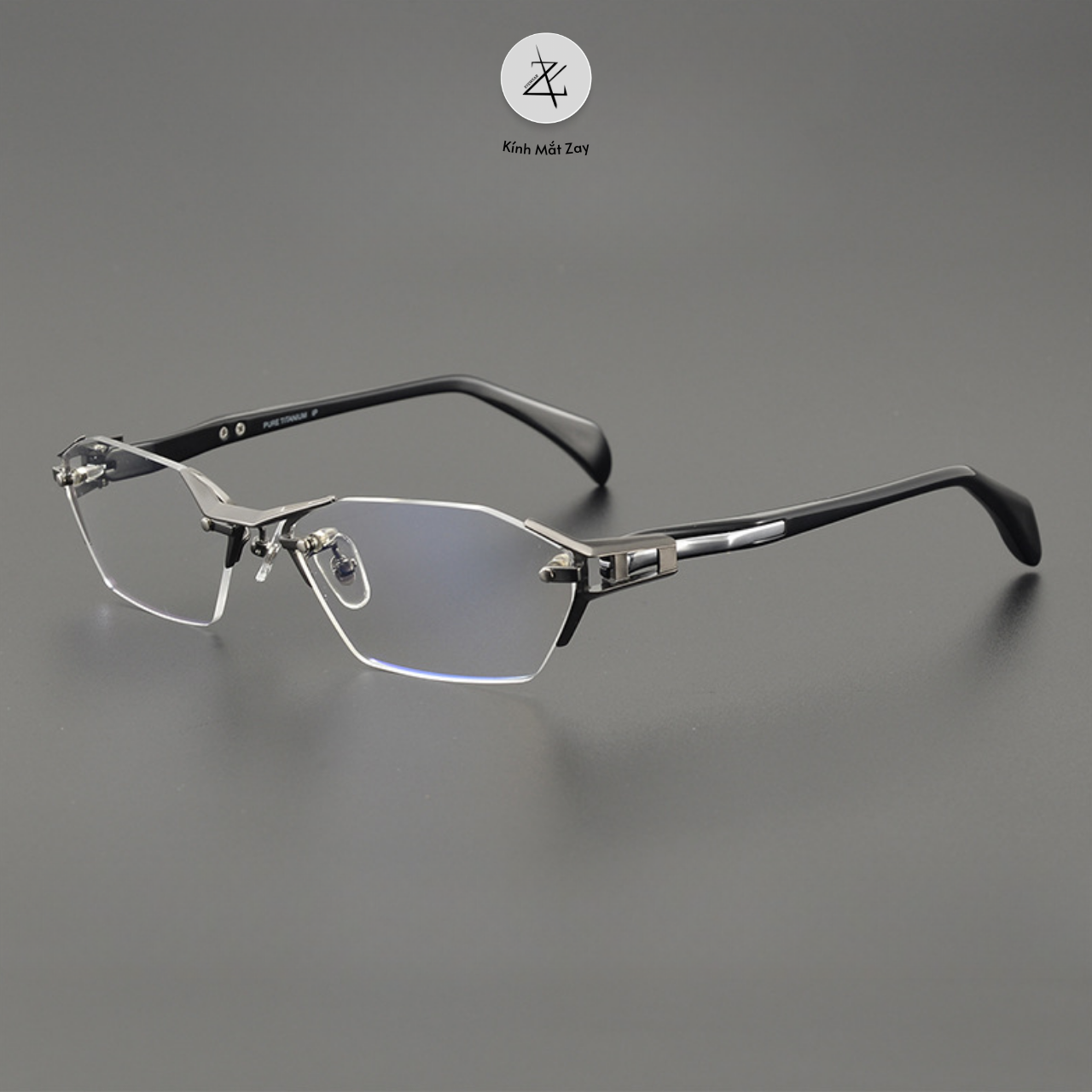  Gọng khoan không viền T1141 dáng lục giác titanium & nhựa acetate cao cấp 