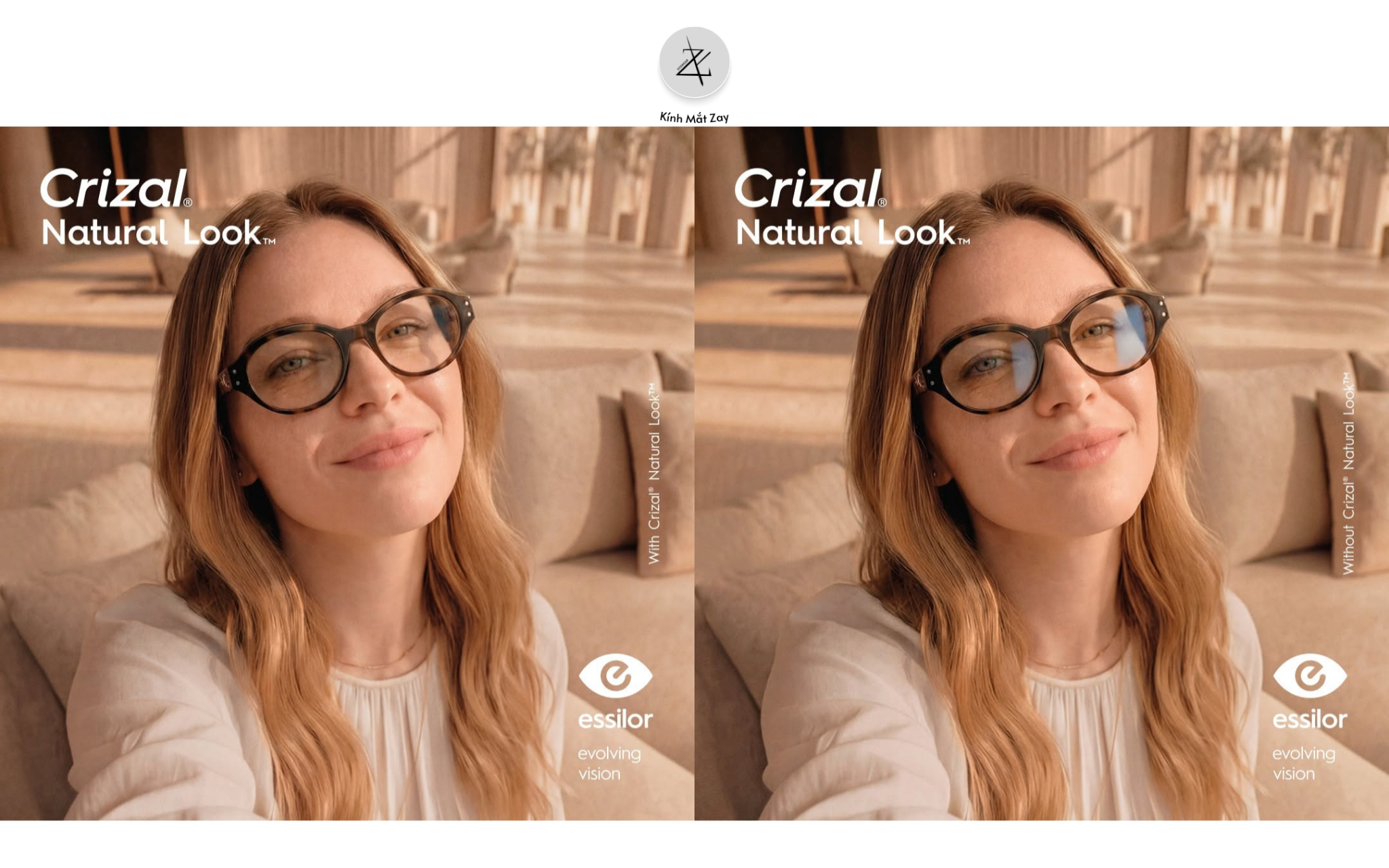  Tròng kính Essilor Crizal® Natural Look™ giảm hiện tượng lóa, hạn chế trầy xước gấp 3 lần, lọc ánh sáng xanh - Pháp chính hãng 