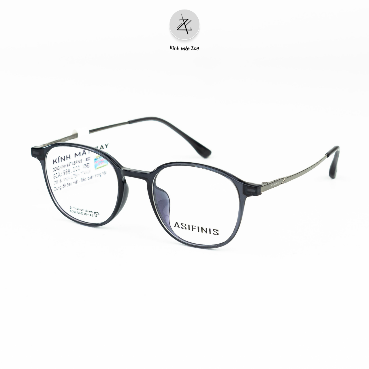  Gọng kính Asifinis 8002 dáng tròn nhựa TR90 dẻo & titanium chính hãng 