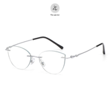  Gọng khoan không viền P90808 dáng mắt mèo titanium cao cấp 