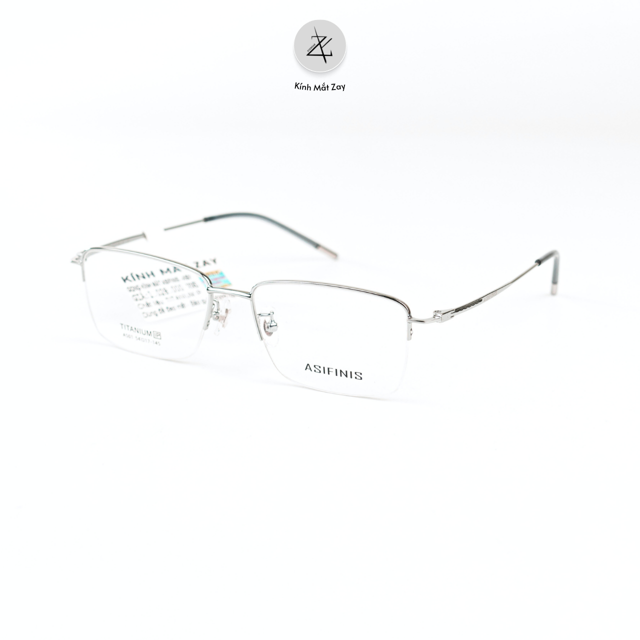  Gọng kính xẻ cước Asifinis AS01 dáng chữ nhật titanium chính hãng 