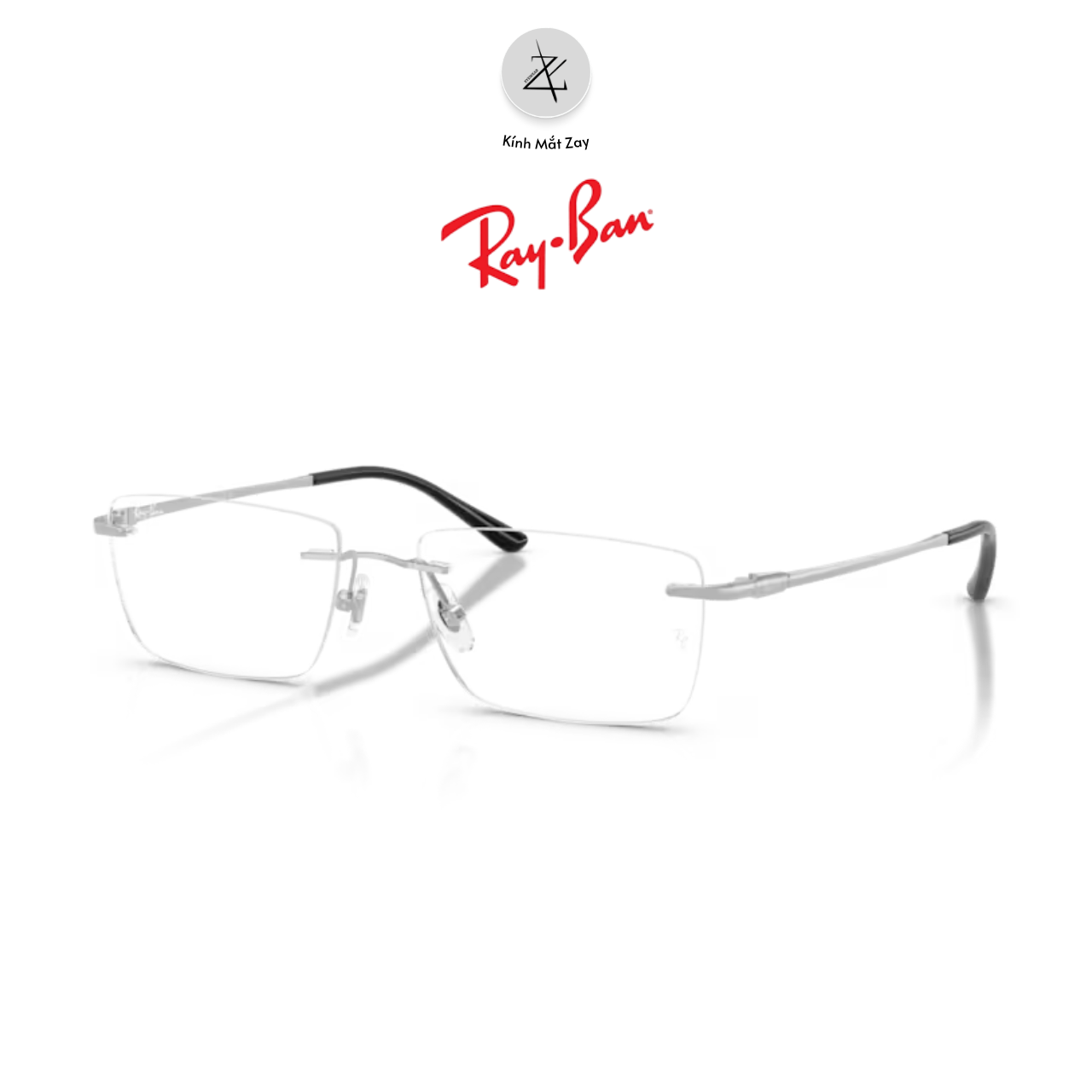  Gọng khoan không viền RayBan 0RX8781D dáng chữ nhật Titanium chính hãng fullbox 