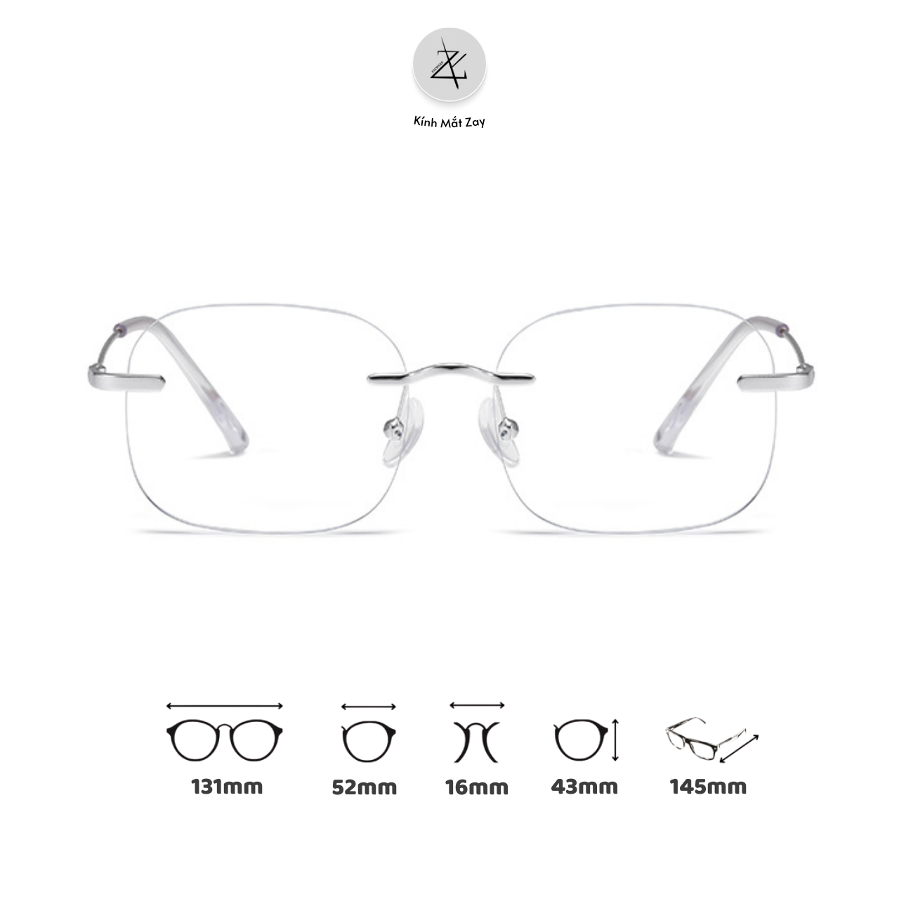  Gọng khoan không viền 5615 dáng vuông to titanium cao cấp 
