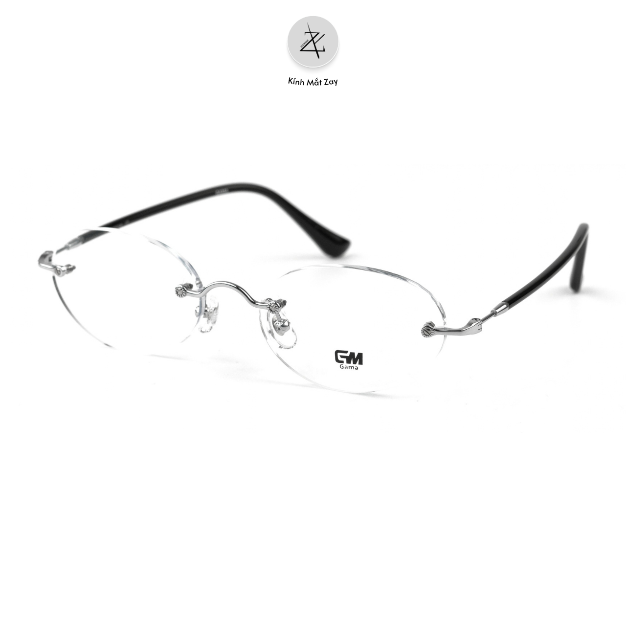  Gọng kính khoan không viền GAMA T76051 dáng oval titanium chính hãng 