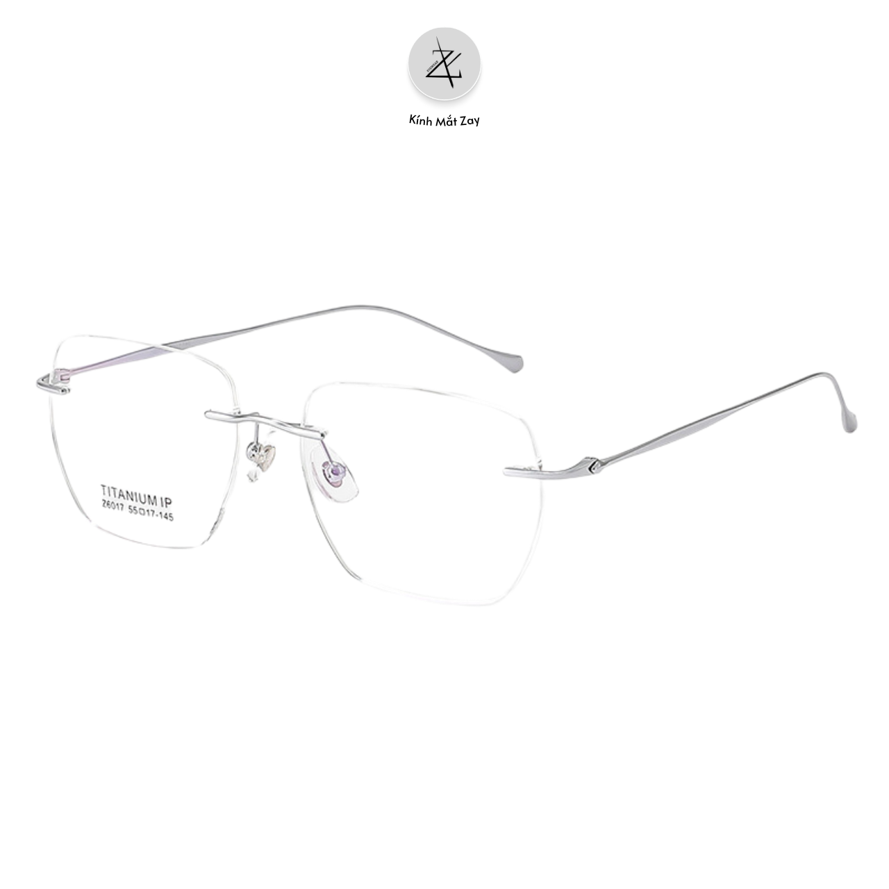  Gọng khoan không viền 6017 dáng đa giác titanium cao cấp 