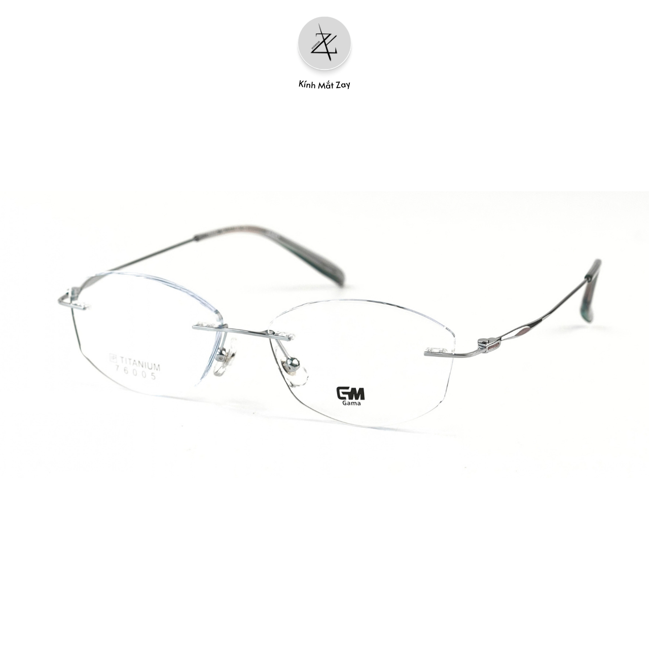  Gọng khoan không viền GAMA 76005 dáng mắt mèo Titanium chính hãng 