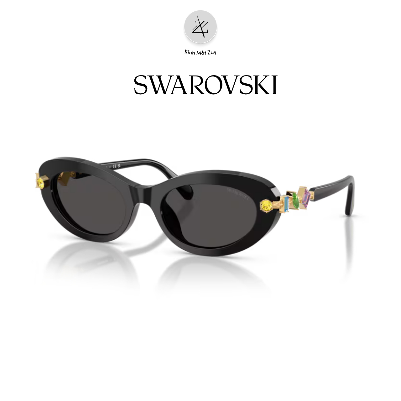  Kính mát Swarovski 0SK6042 100187 dáng oval nhựa Acetate chính hãng fullbox 