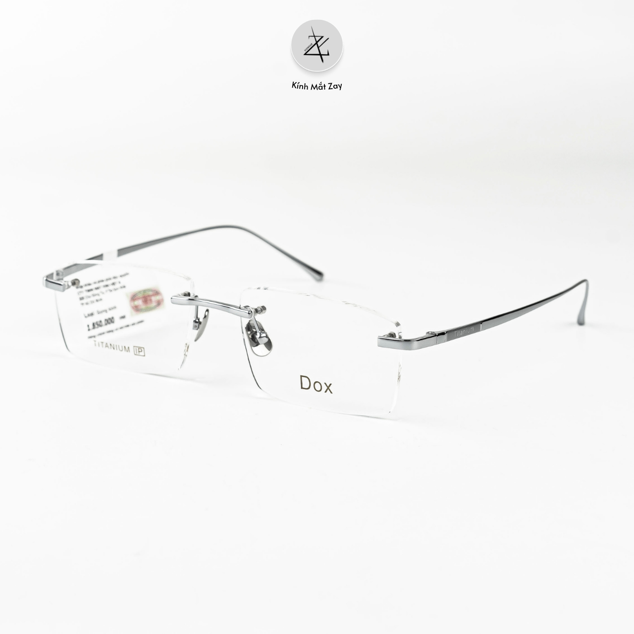  Gọng khoan không viền Dox 8501 dáng chữ nhật Titanium chính hãng 