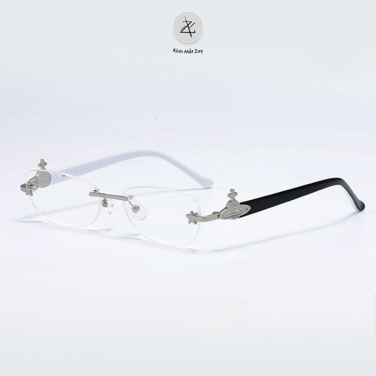  Gọng khoan không viền 12202 dáng mắt mèo nhựa acetate cao cấp 