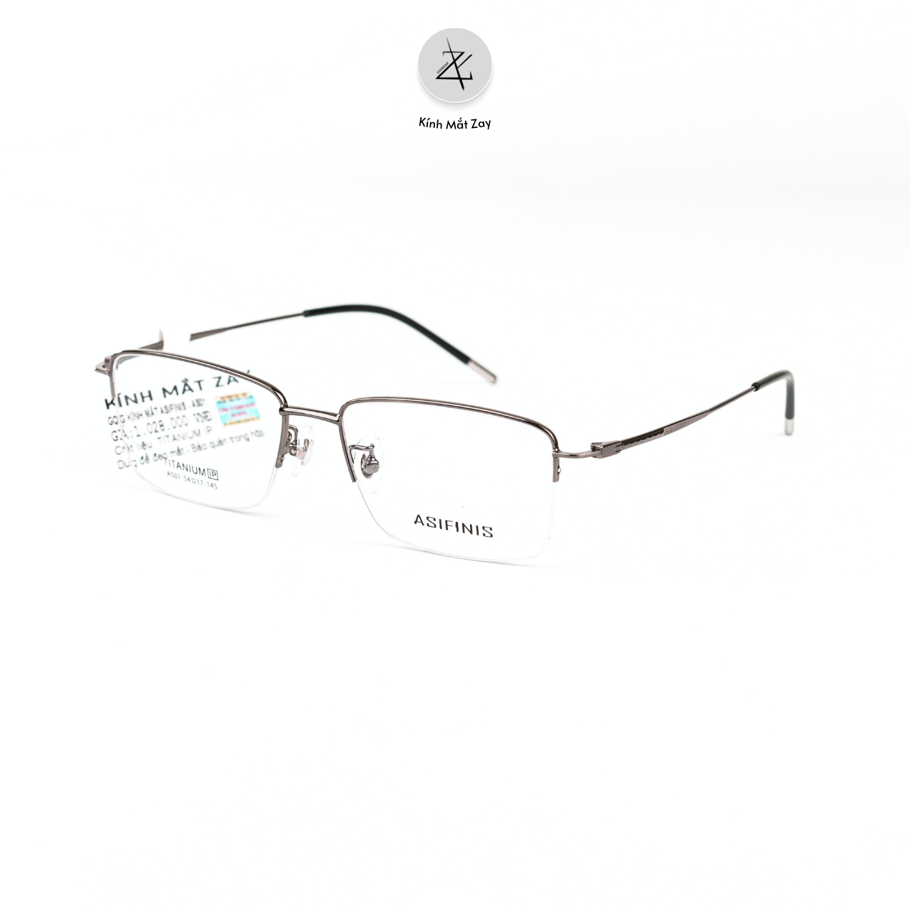  Gọng kính xẻ cước Asifinis AS01 dáng chữ nhật titanium chính hãng 