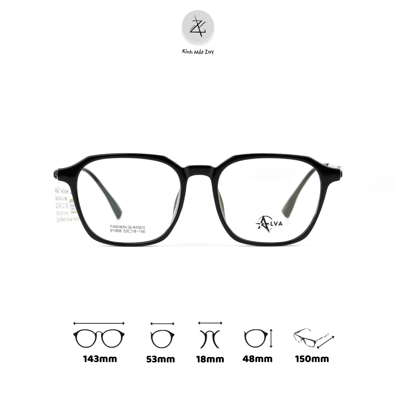  Gọng kính ALVA 91008 dáng vuông nhựa TR90 + Titanium chính hãng 