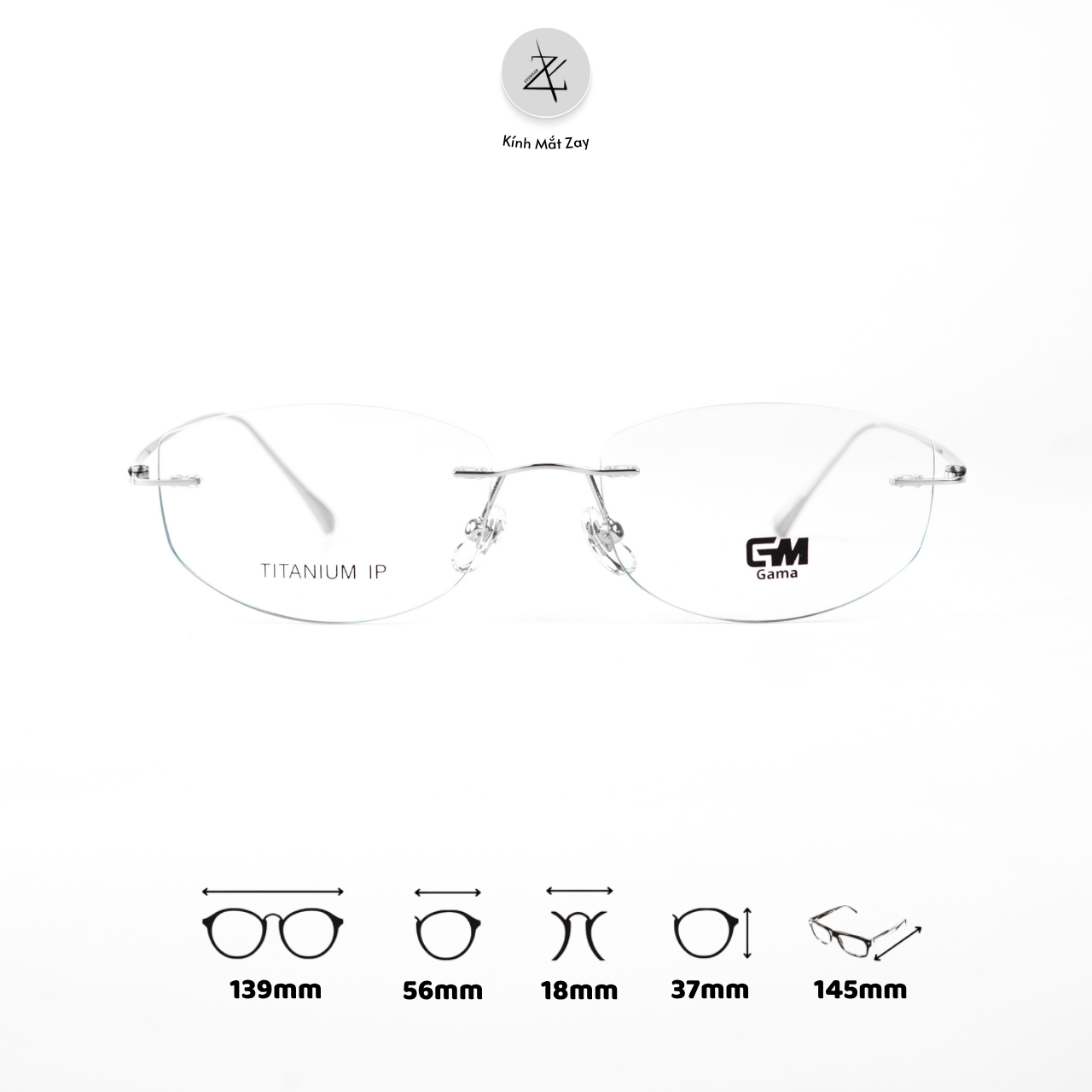  Gọng khoan không viền GAMA MY9049 dáng mắt mèo Titanium chính hãng 