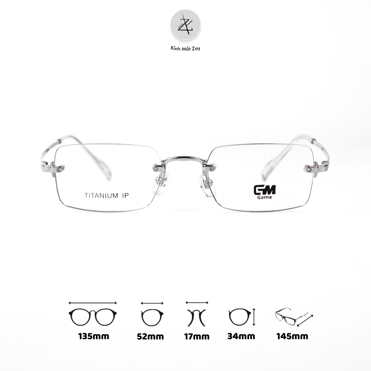  Gọng khoan không viền GAMA MY9036 dáng đa giác Titanium chính hãng 