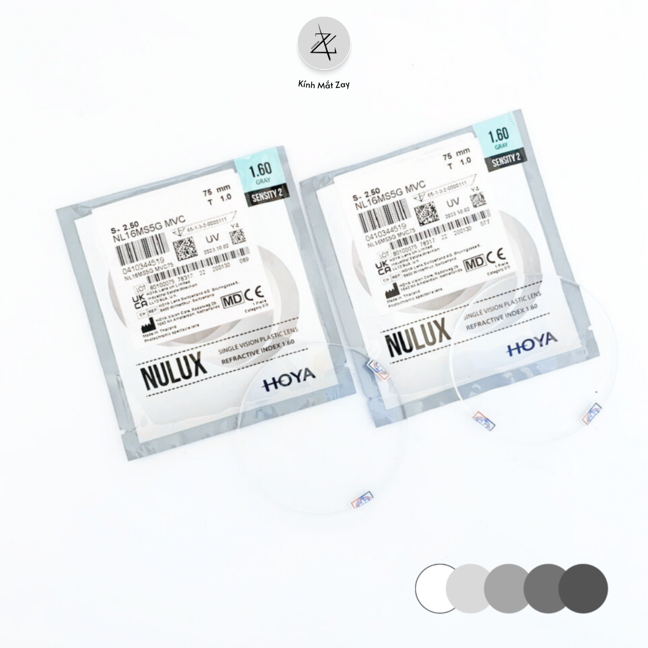  Tròng kính Đổi màu khói đen Chống tia UV cao cấp Hoya Sensity Grey Nulux 1.55 1.60 1.67 Nhật Bản chính hãng 