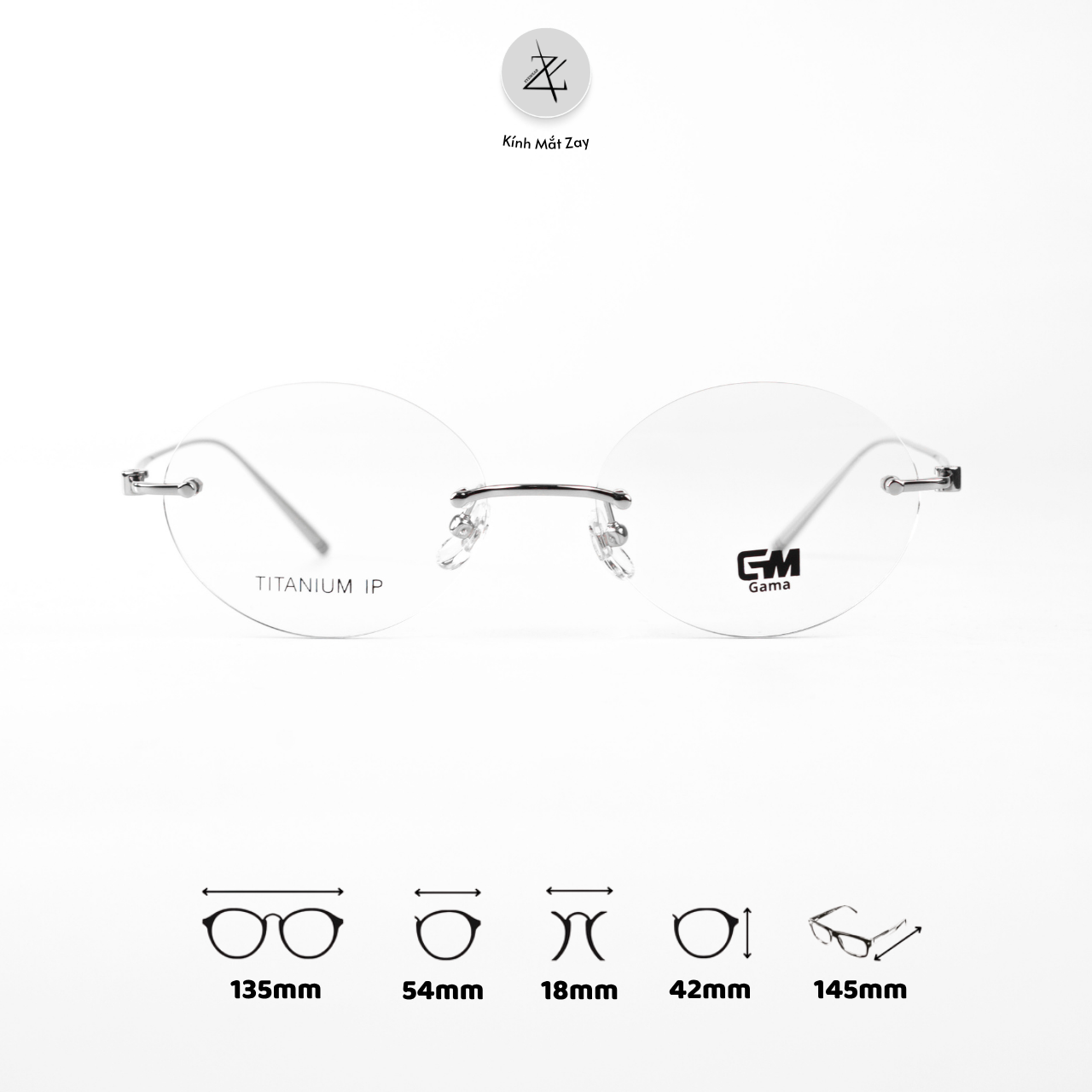  Gọng khoan không viền GAMA MY9030 dáng tròn Titanium chính hãng 