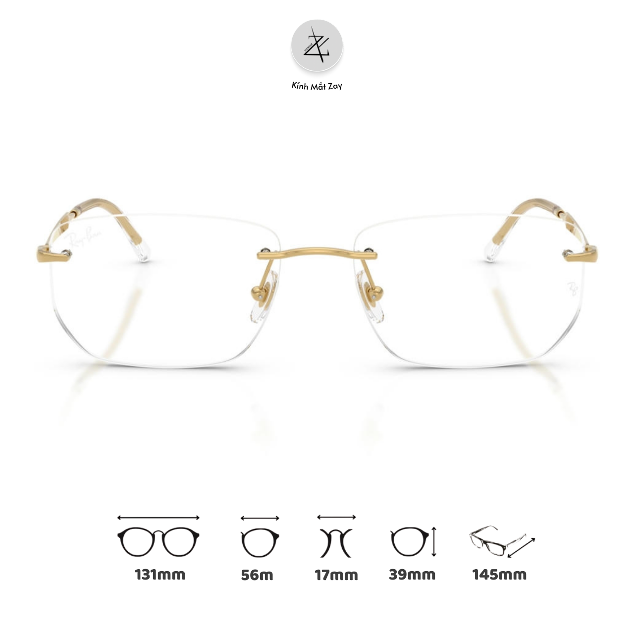  Gọng khoan không viền RayBan 0RX3768V dáng đa giác kim loại chính hãng fullbox 