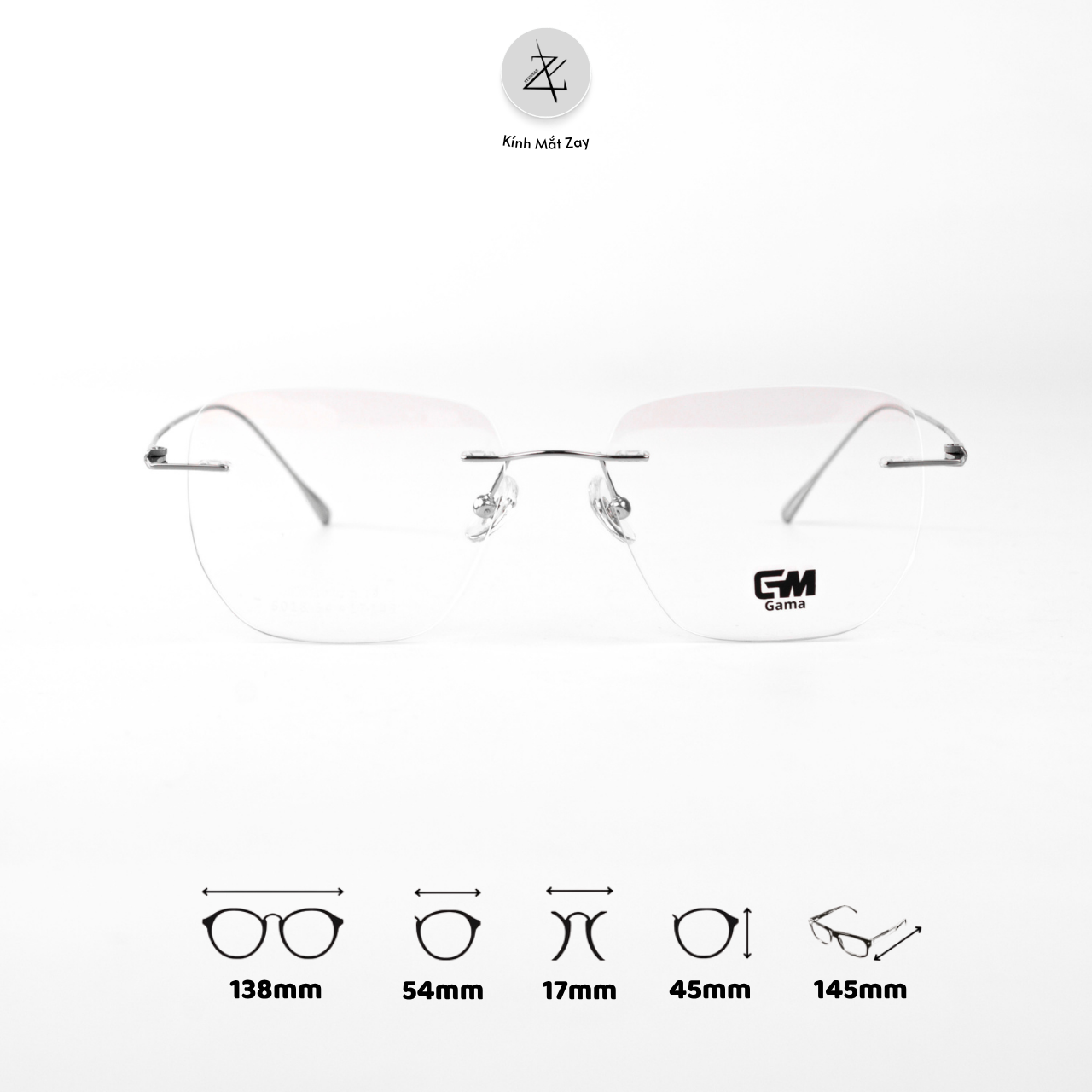  Gọng khoan không viền GAMA 6018 dáng đa giác Titanium chính hãng 