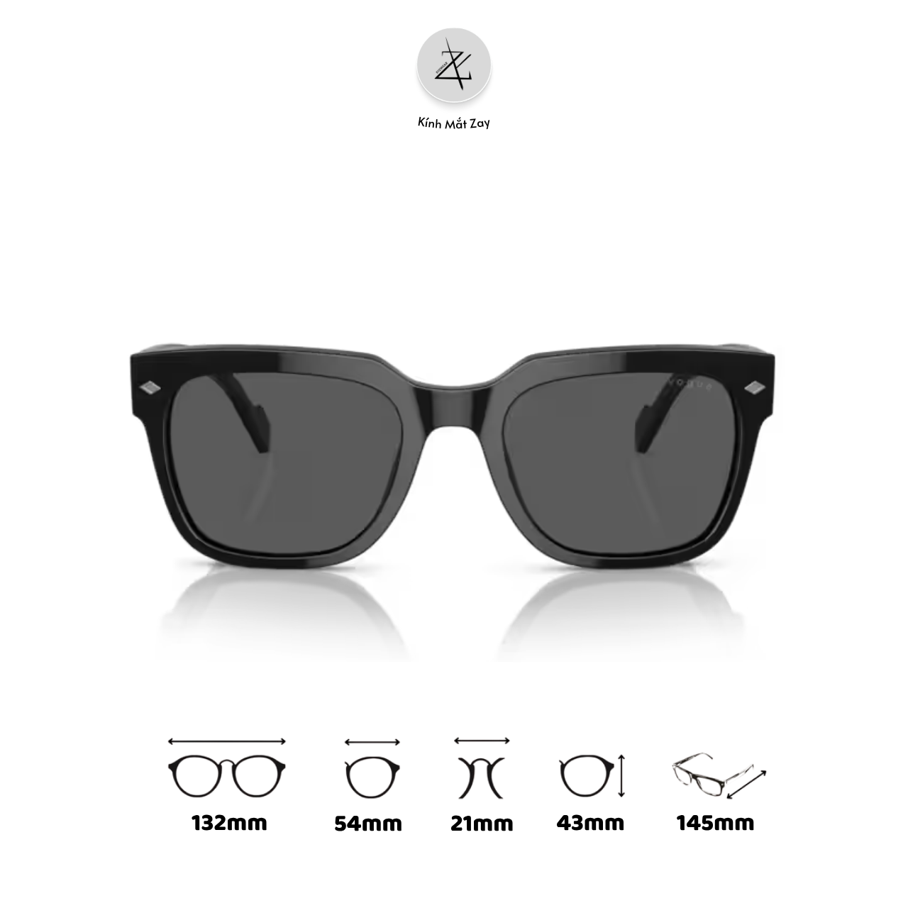  Kính mát Vogue 0VO5490S dáng vuông nhựa Acetate chính hãng fullbox 