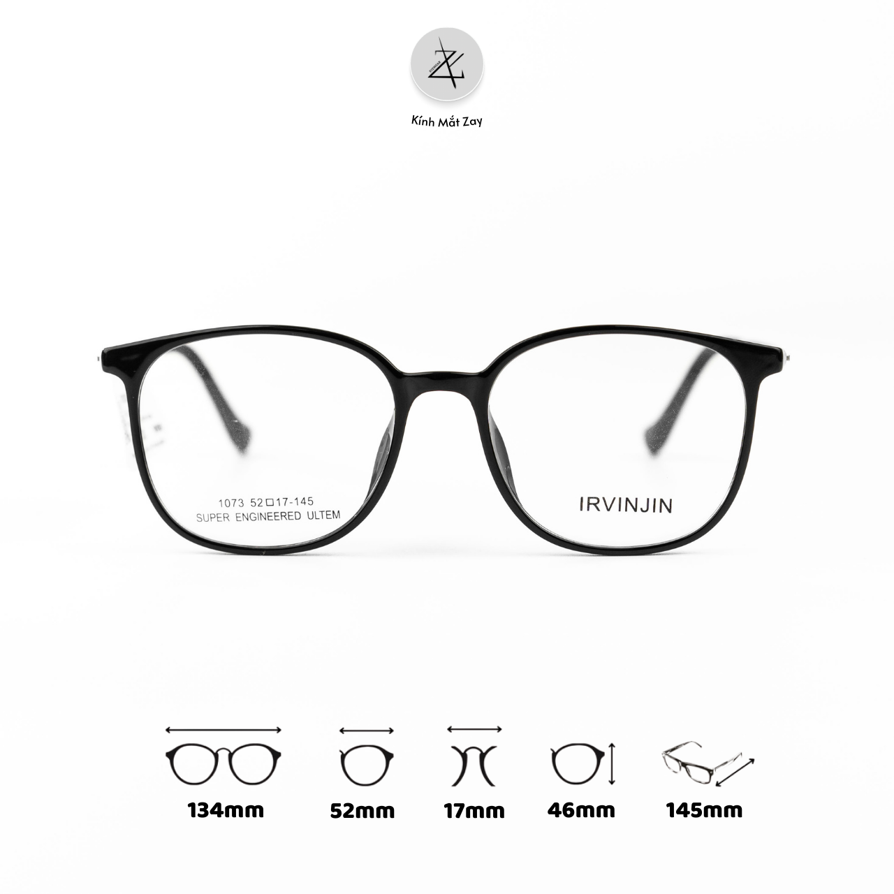  Gọng kính IRVINJIN 1073 dáng vuông nhựa TR90 dẻo chính hãng 