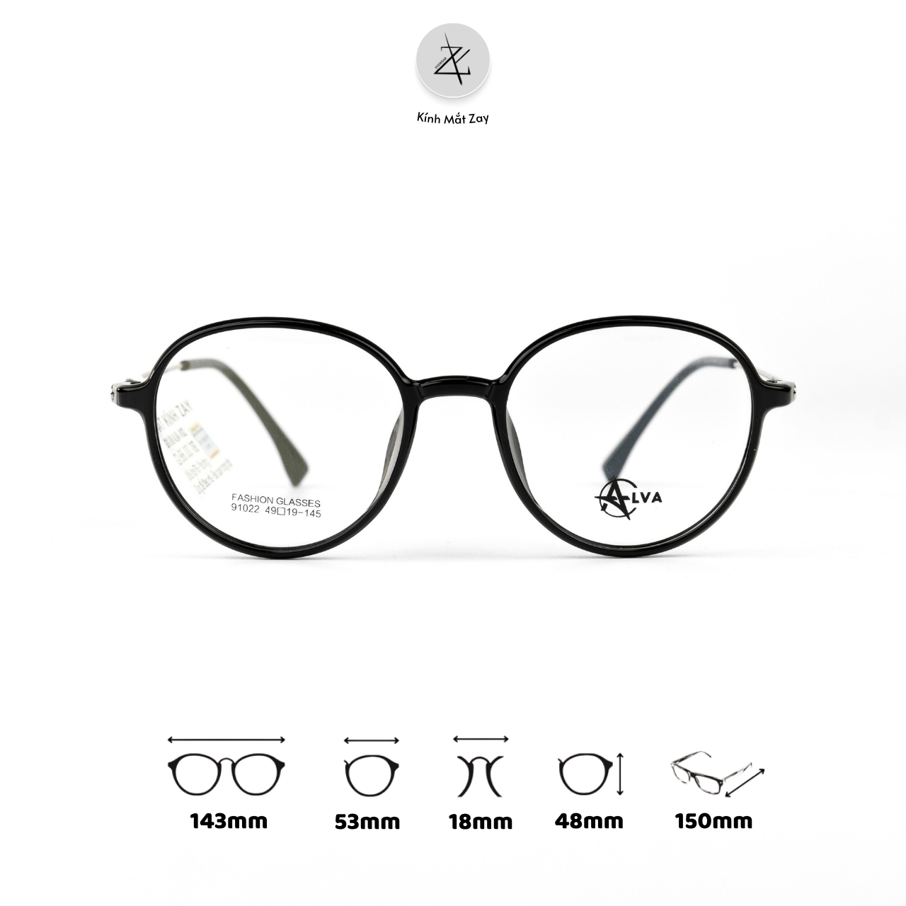  Gọng kính ALVA 91022 dáng tròn nhựa TR90 + Titanium chính hãng 