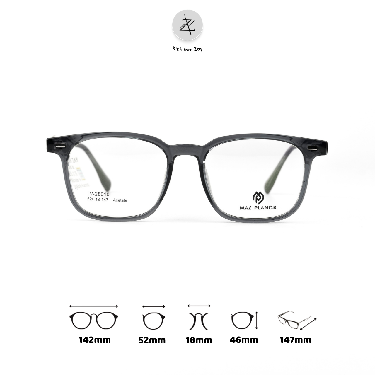  Gọng kính MAZ PLANCK LV28010 dáng vuông nhựa acetate chính hãng 