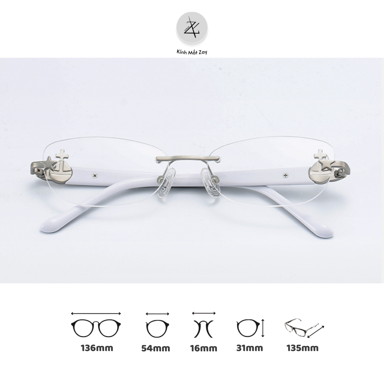  Gọng khoan không viền 12202 dáng mắt mèo nhựa acetate cao cấp 