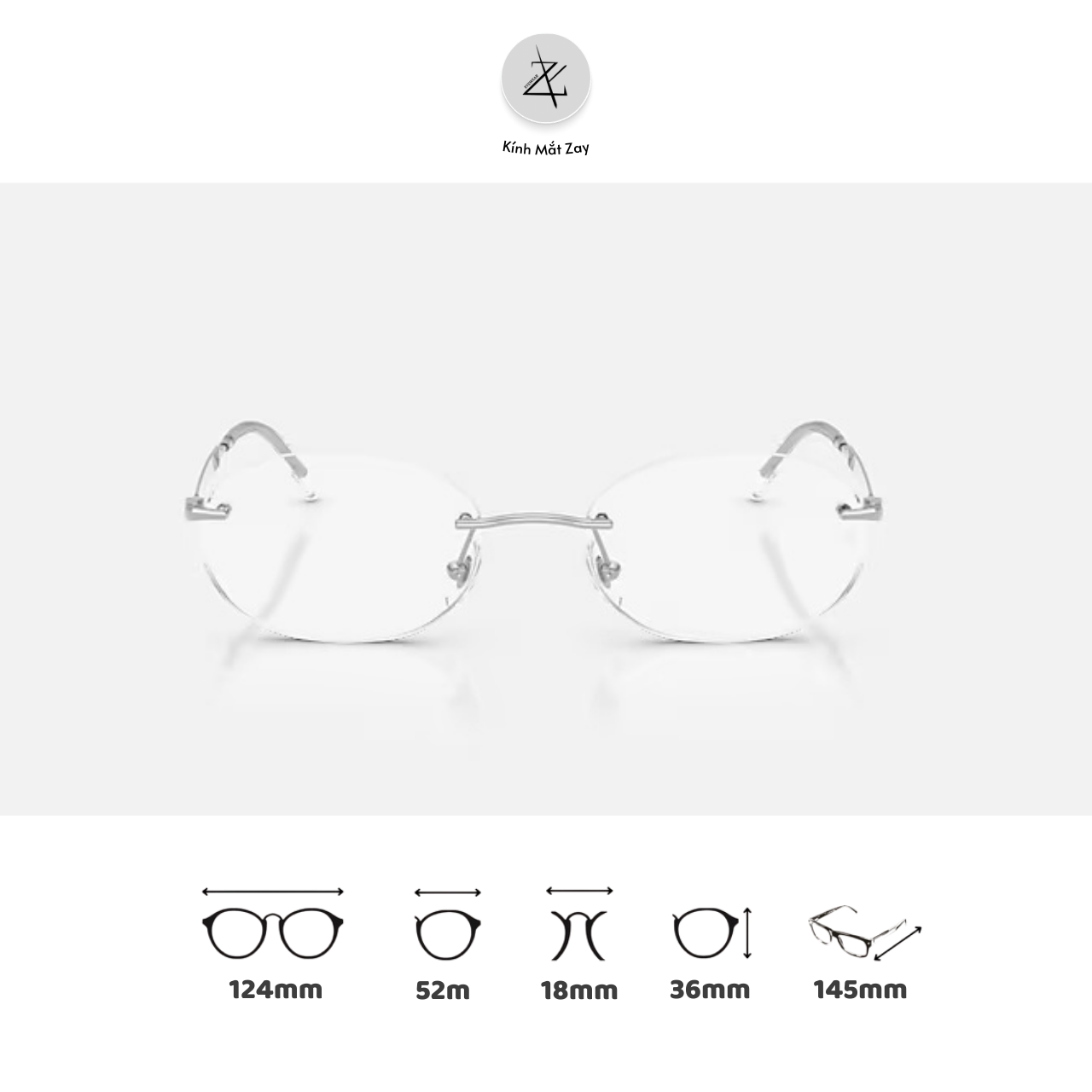  Gọng khoan không viền RayBan 0RX3767V dáng oval kim loại chính hãng fullbox 