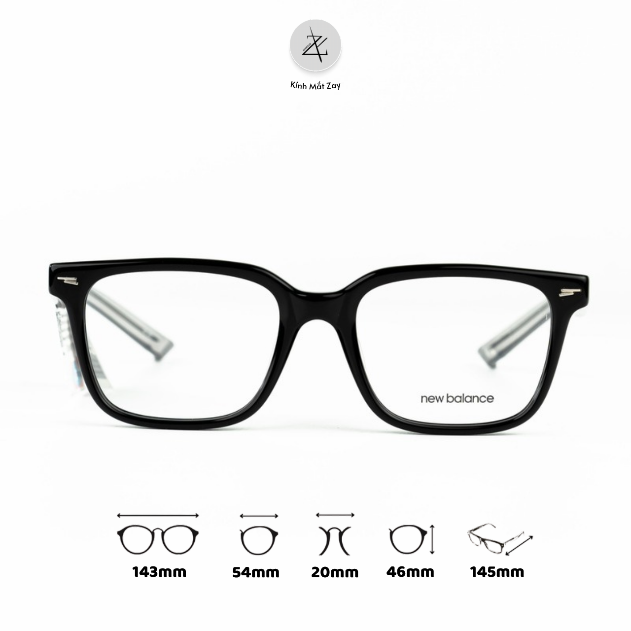  Gọng kính New Balance NBN06255X dáng vuông nhựa acetate chính hãng full box 