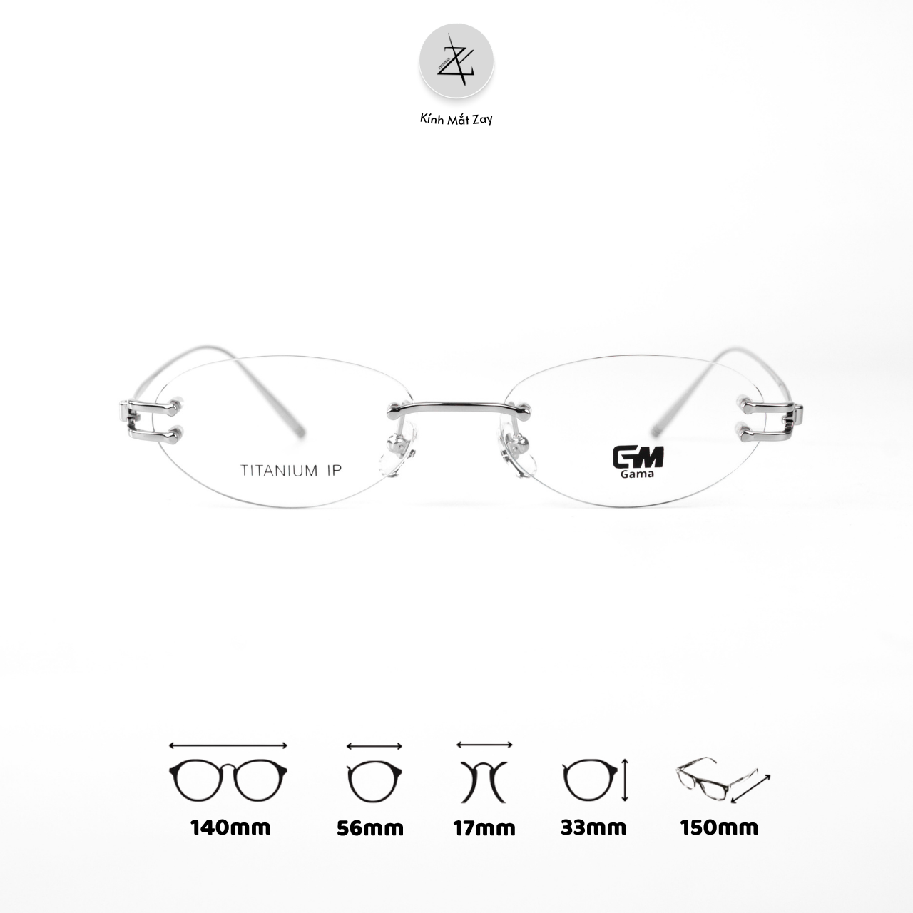  Gọng khoan không viền GAMA MY9045 dáng oval Titanium chính hãng 