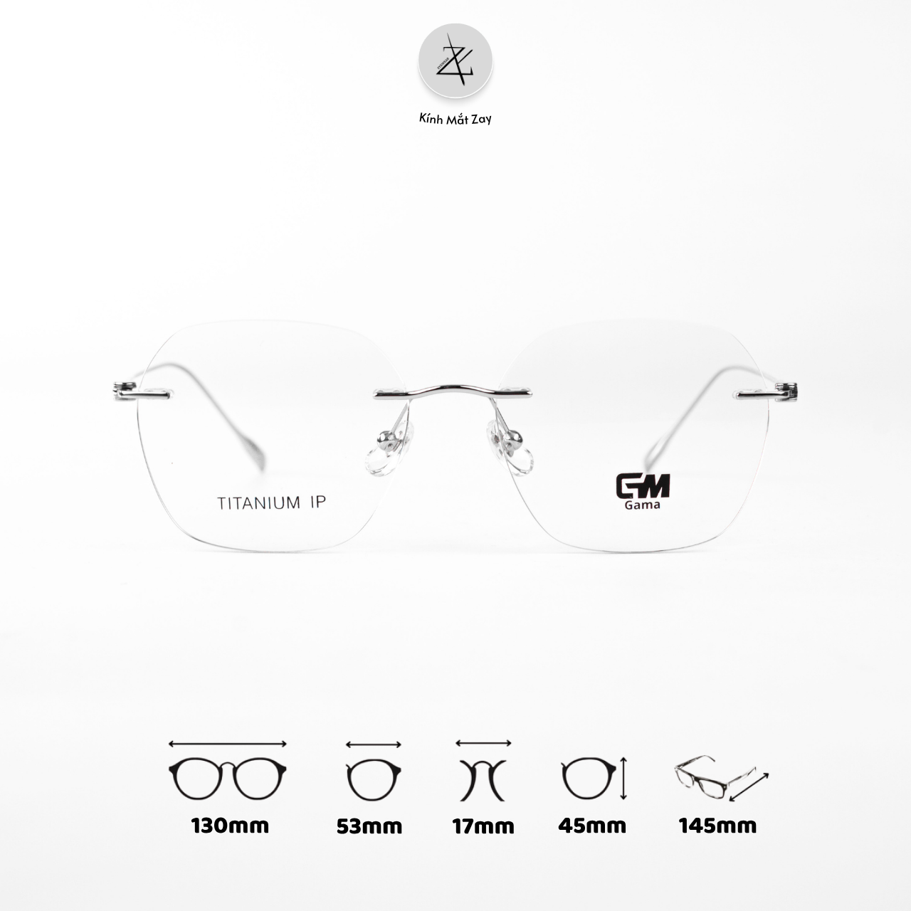  Gọng khoan không viền GAMA MY9003 dáng đa giác Titanium chính hãng 