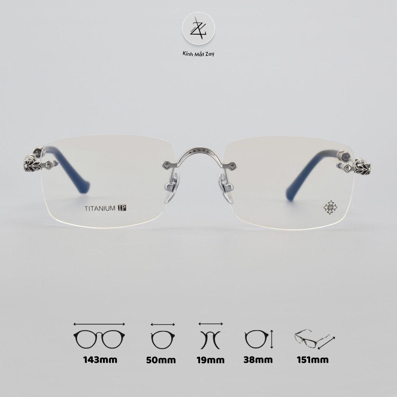  Gọng khoan không viền CH5813 dáng chữ nhật titanium cao cấp full box 