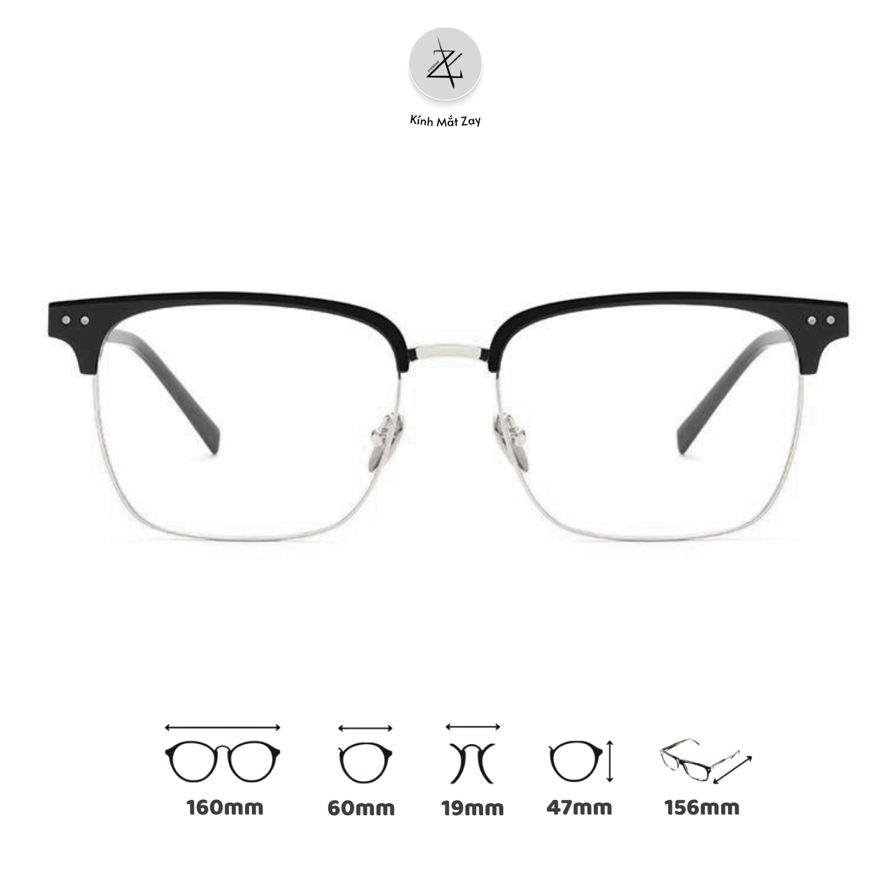  Gọng kính nửa khung Size to BV 81036 dáng vuông titanium cao cấp 