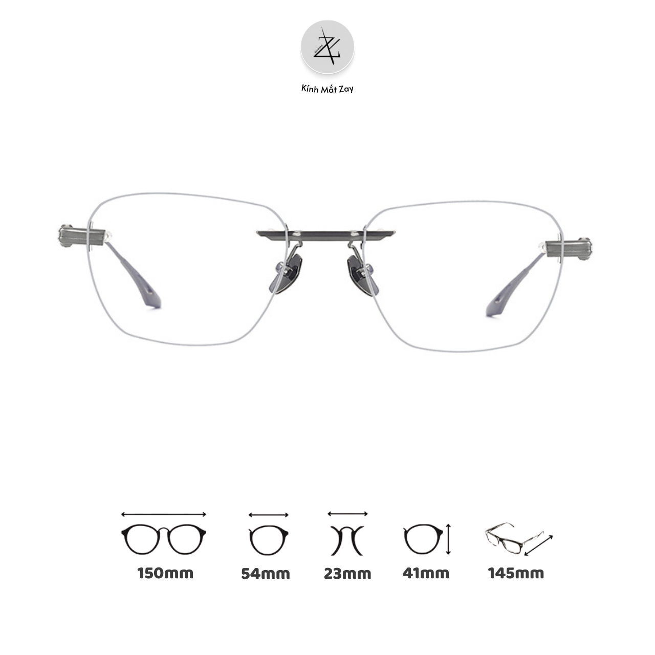  Gọng khoan không viền DEX 014 dáng vuông titanium cao cấp 