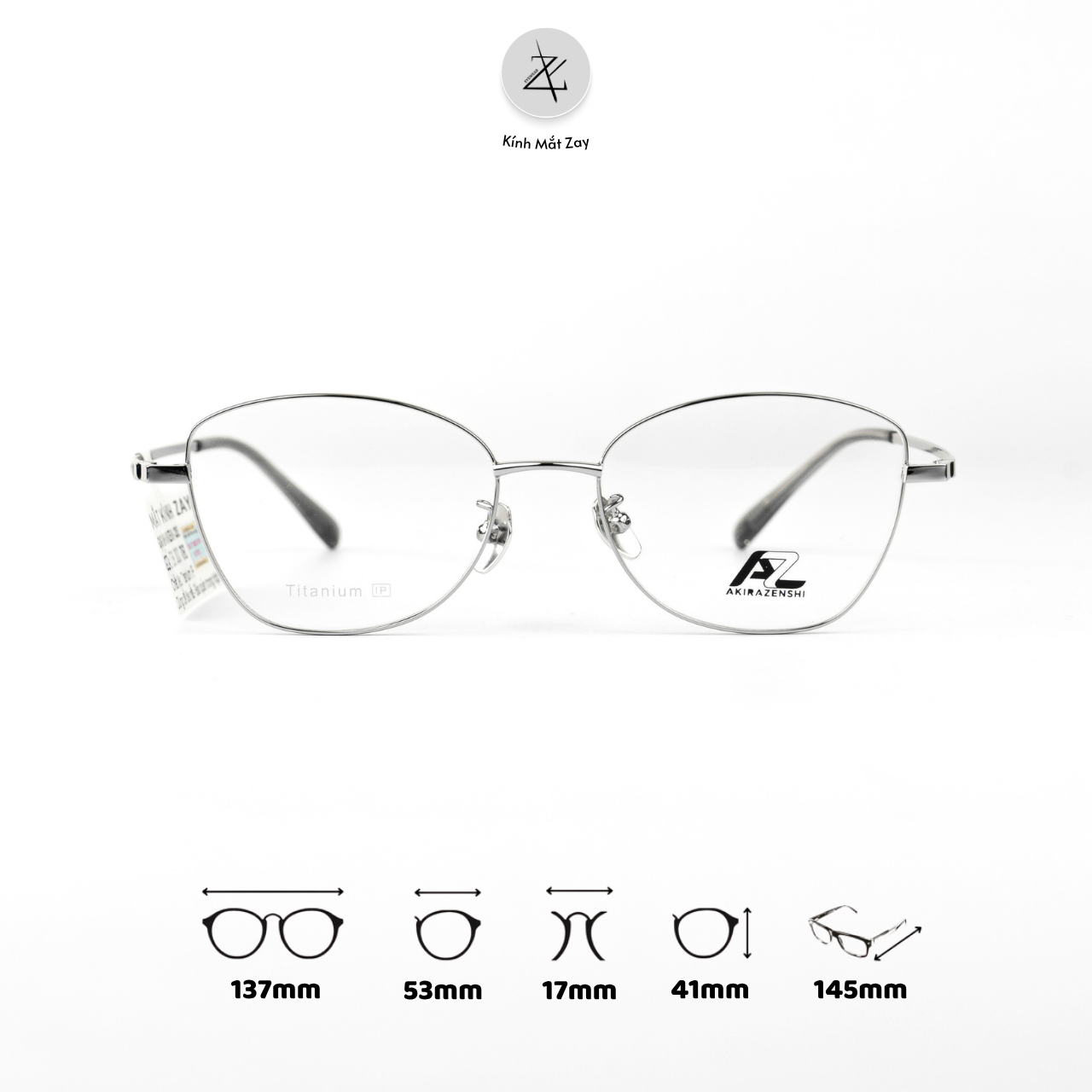  Gọng kính AkiraZenshi 33052 dáng mắt mèo titanium chính hãng 