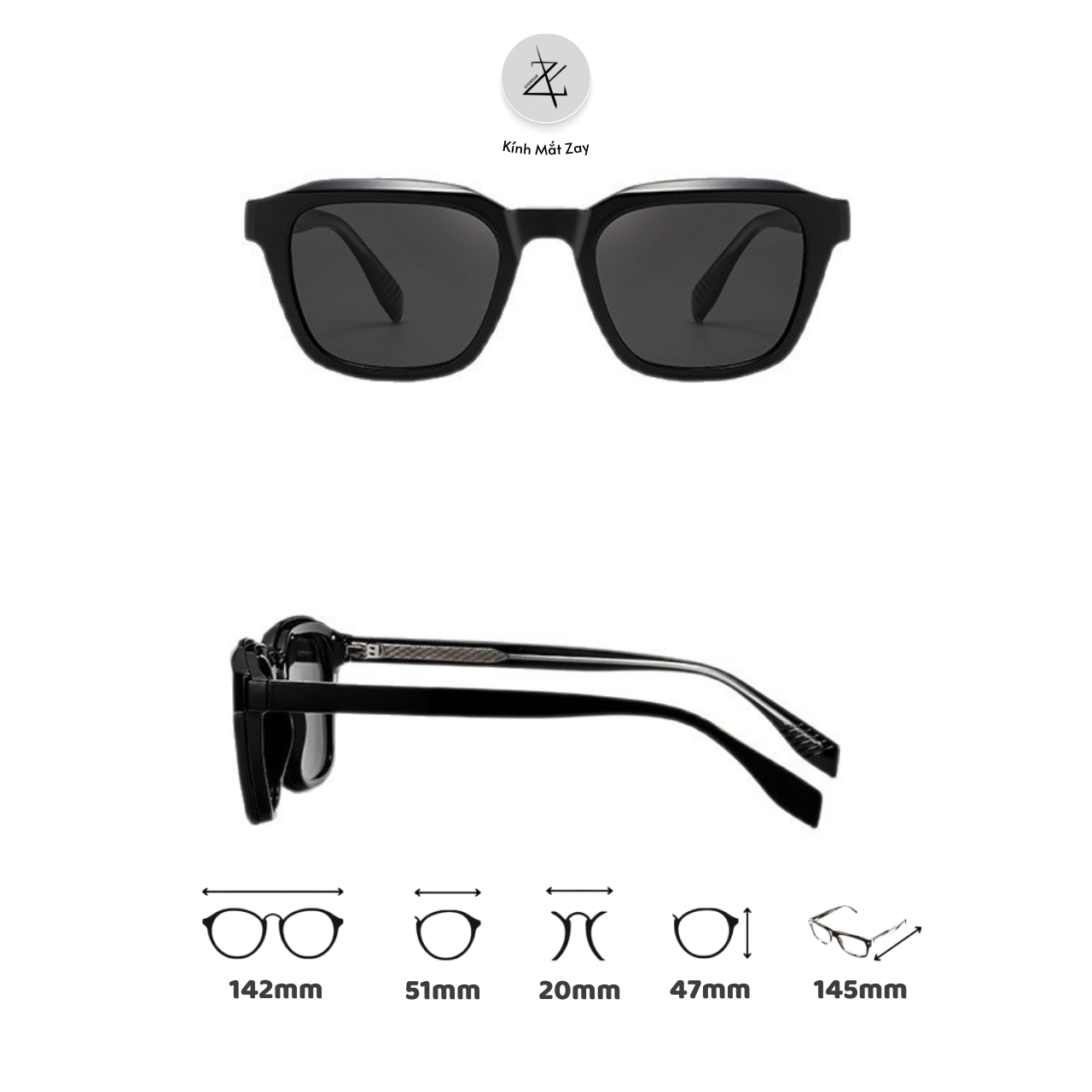  Gọng kính râm cận Clip On S34204 dáng vuông nhựa TR90 dẻo 2 trong 1 cao cấp 
