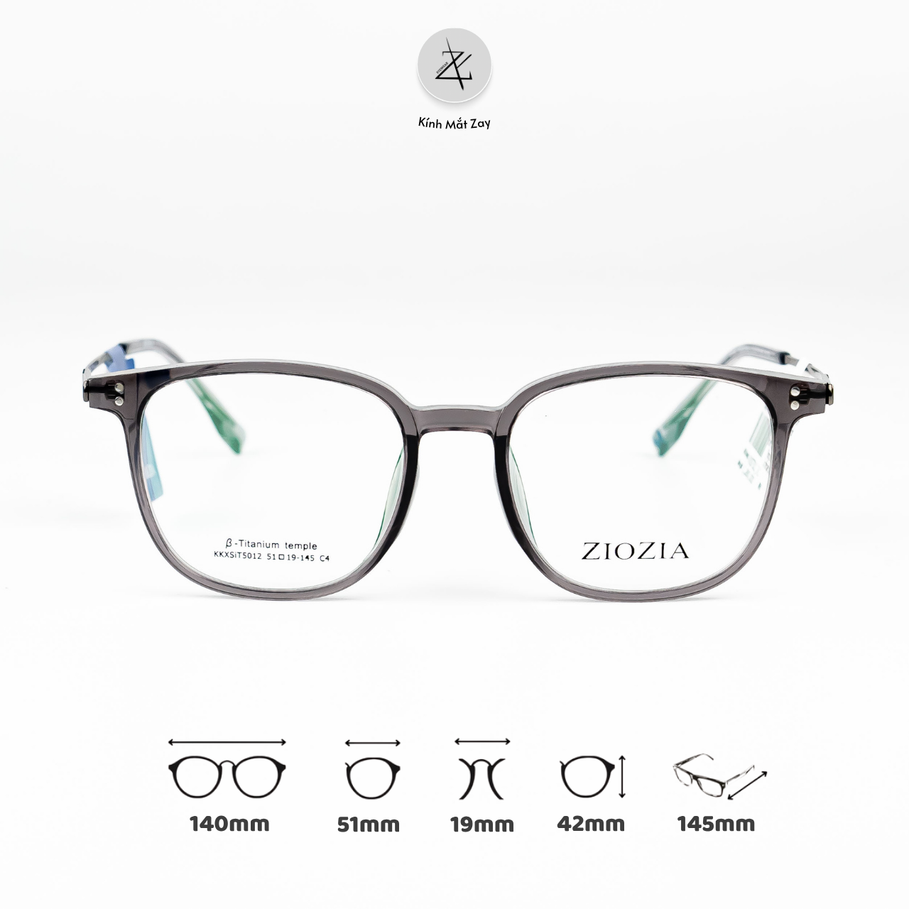  Gọng kính Ziozia KKXSIT5012 dáng vuông nhựa acetate fullbox chính hãng 