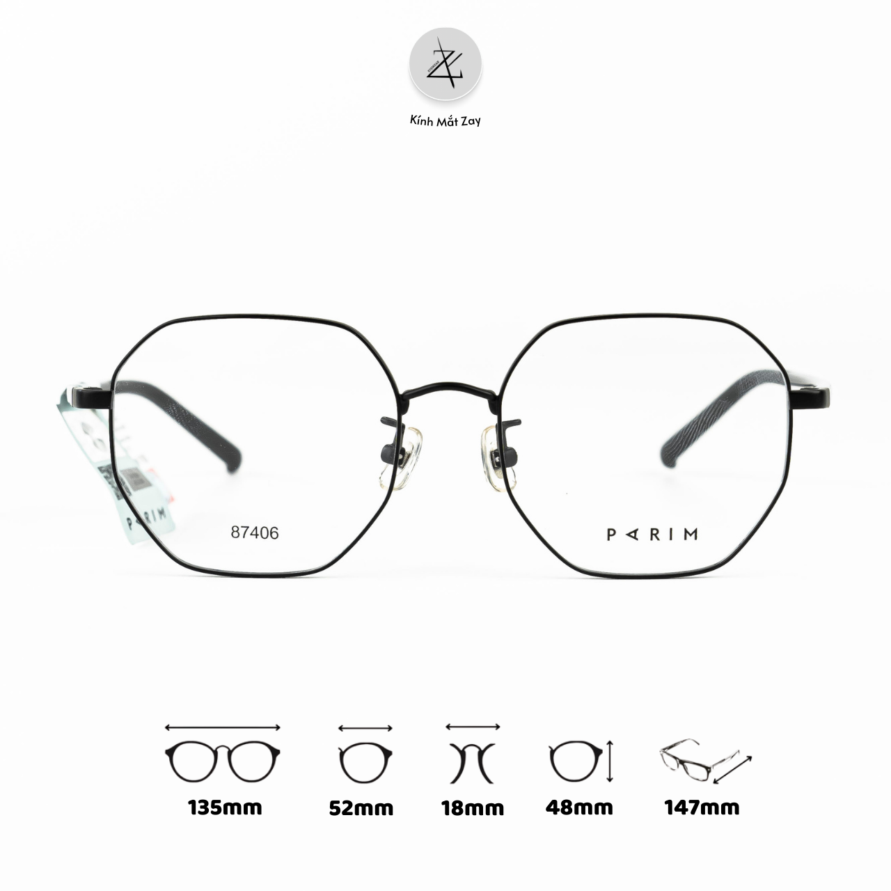  Gọng kính Parim 87406 dáng đa giác titanium fullbox chính hãng 