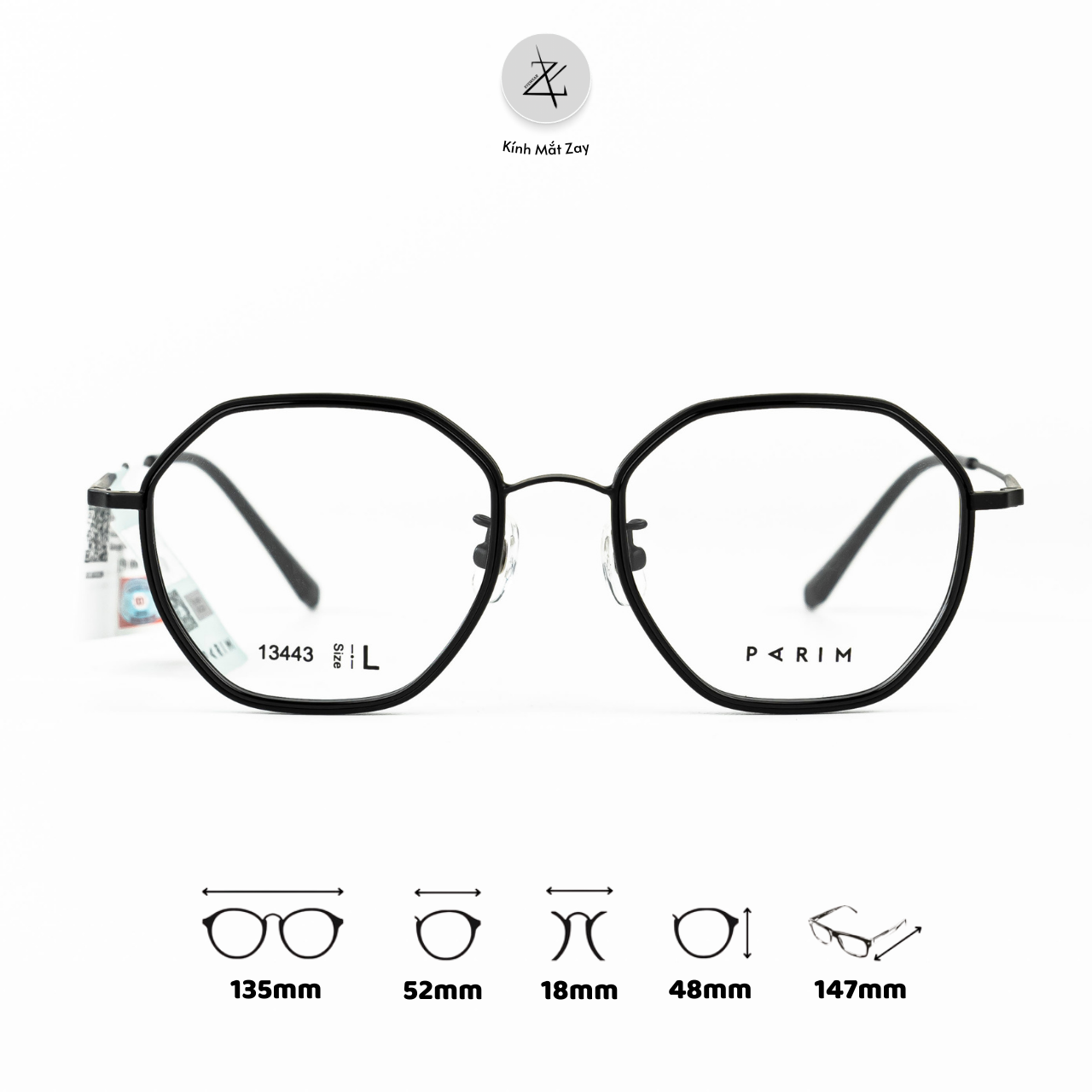  Gọng kính Parim 13443 dáng đa giác titanium fullbox chính hãng 