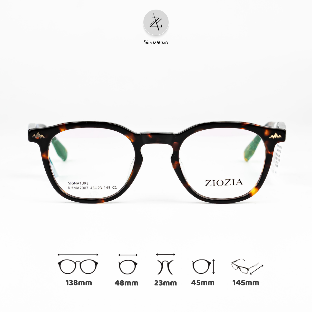  Gọng kính Ziozia KHMA7007 dáng vuông nhựa acetate fullbox chính hãng 
