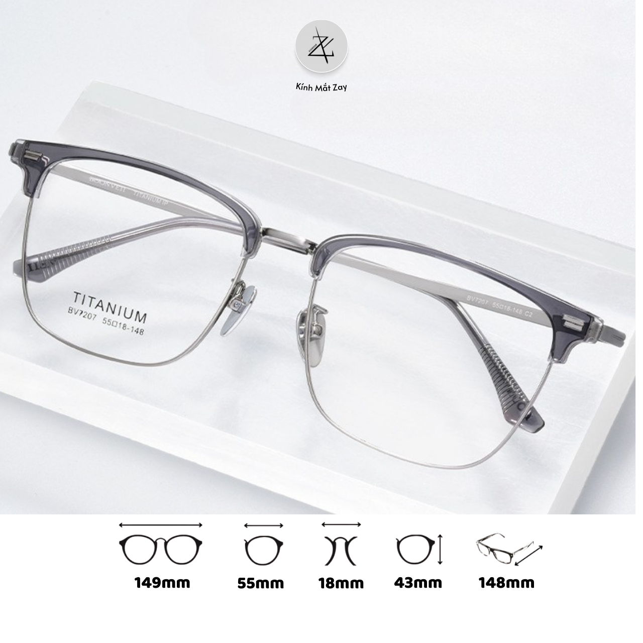  Gọng kính nửa khung Size To BW 7207 dáng vuông titanium cao cấp 